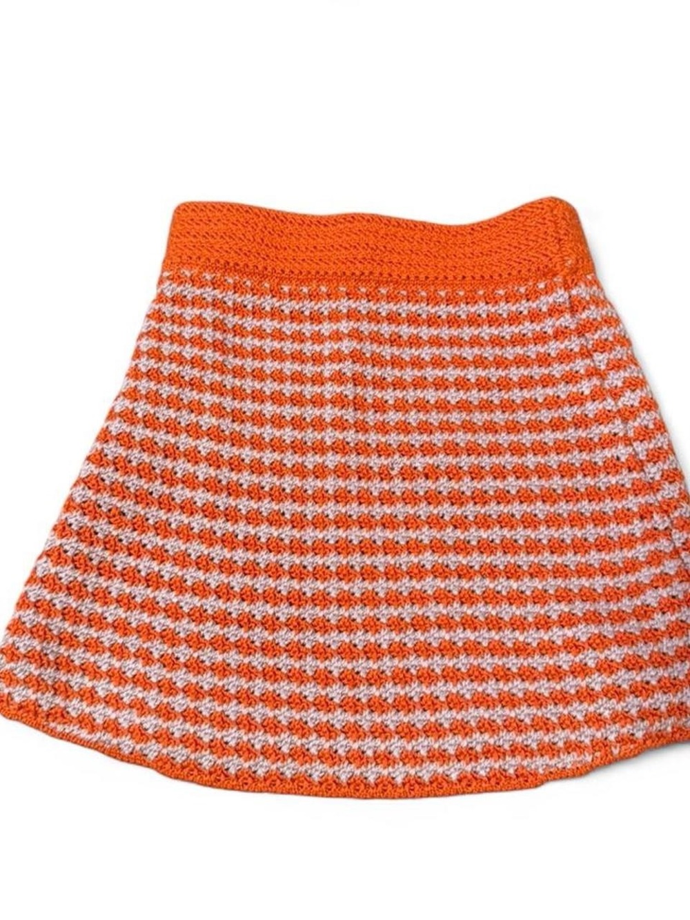 Zara Orange and White Crochet A-Line Skirt